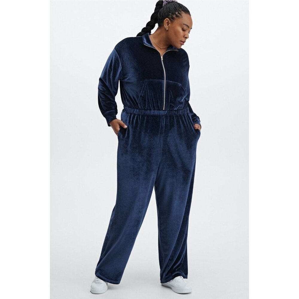 Fabletics Velour Zip Up Wide Leg Jumpsuit‎ Deep Navy NEW Size XXL 14-16